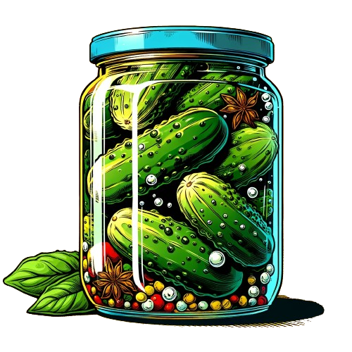 DALL_E_2024-03-18_19.40.39_-_Illustration_of_pickled_cucumbers_in_a_jar_on_a_bright__solid_background__styled_like_a_comic._The_jar_is_transparent__showing_layers_of_cucumbers_wit-removebg-preview